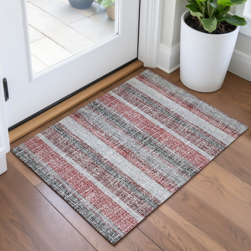 Machine Washable Indoor/Outdoor Xhevrie Burgundy Rug, Rectangle 1'8" x 2'6"