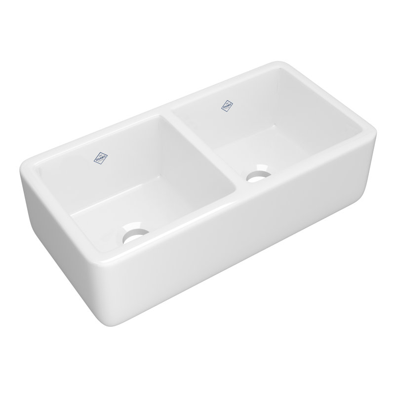 Lancaster 37" Double Bowl Farmhouse Apron Front Fireclay Kitchen Sink, White