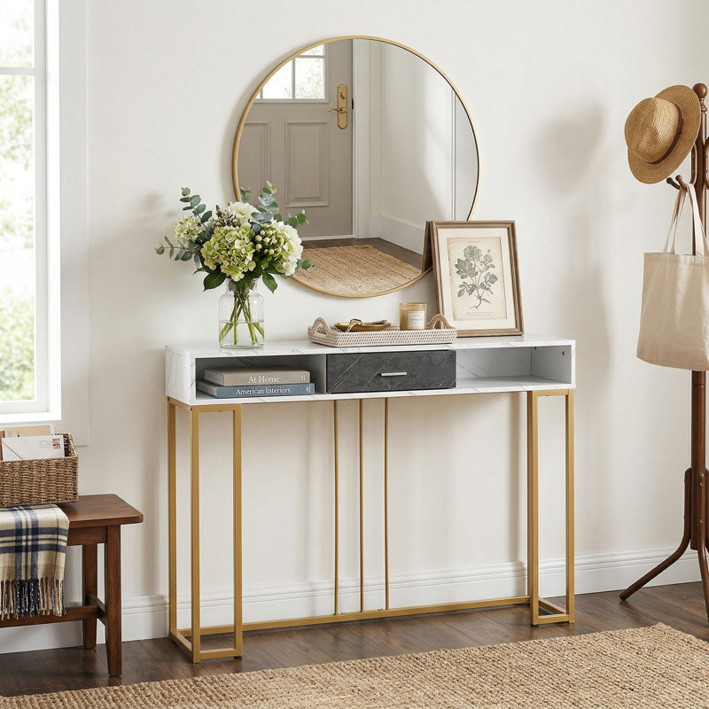 48 Inch 2 Tier Hallway Console Table With Storage Drawer For Entryway Living Room Foyer