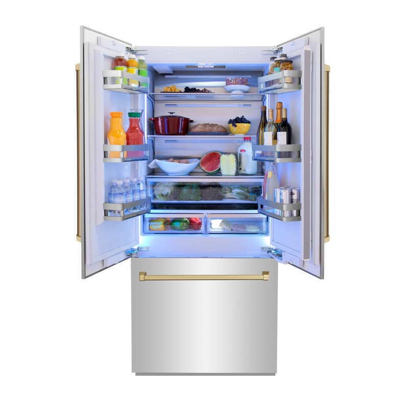 ZLINE 36 in. Built-In Refrigerator w/ Water Dispenser & Ice Maker, Champagne Bronze, Stainless Steel