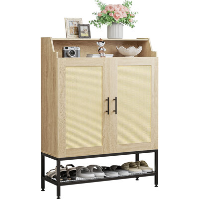 Armoire de rangement pour chaussures 20 paires avec portes en rotin Ceira