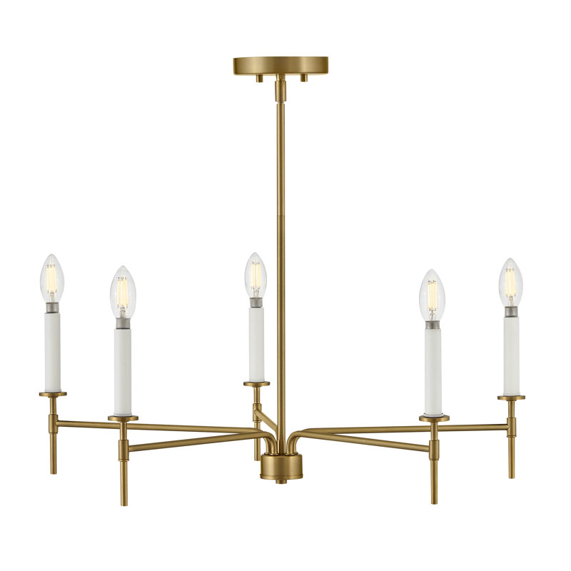 Lacquered Brass and White 5-Light Candle Chandelier