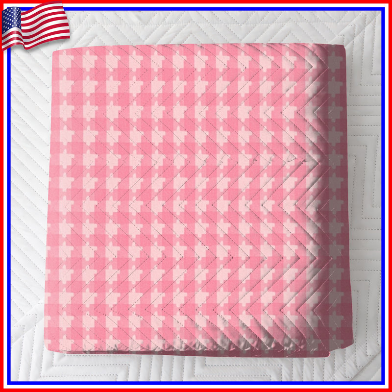 Pink Houndstooth Pattern Quilted Bedspread All Sizes, Queen