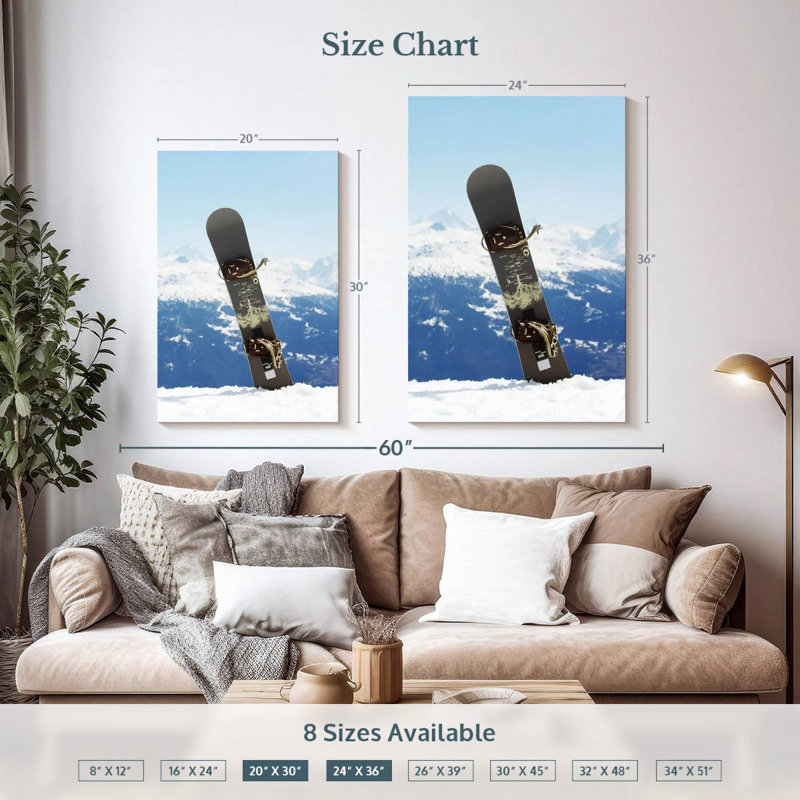 Snowboard Alvord dans la neige, H 36 po x l 24 po
