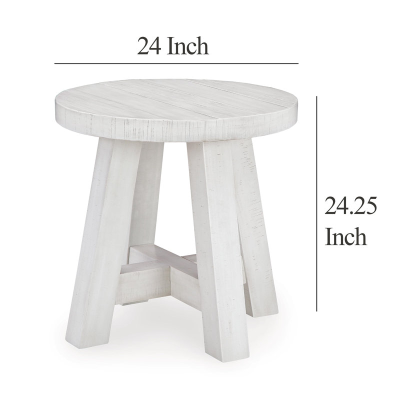 Off-White Round Pine Wood End Table