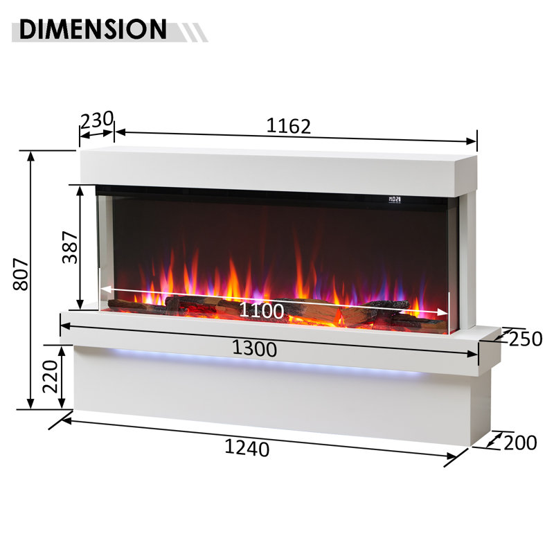 Crispina Ivy Bronx White Electric Fireplace, 80cm H x 130cm W x 25cm D