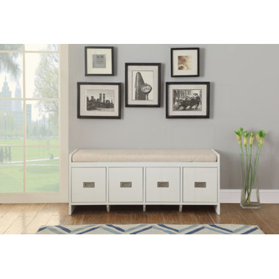 Wedgeport Upholstered Storage Bench in Beige and White