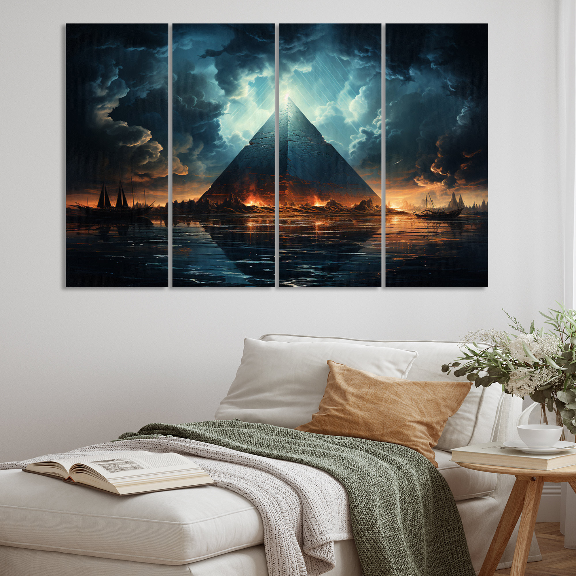 Ebern Designs Pyramid Monochrome Reverberation On Canvas 4 Pieces Print ...
