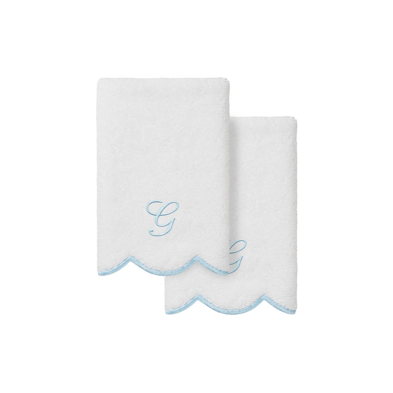  Ensemble de serviettes 100% coton turque ADORNIA, G, Blanc / Bleu, Ensemble de 2 serviettes à doigts