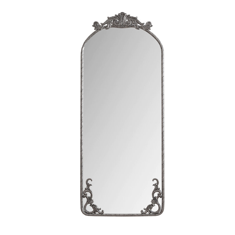 58"X24" Arched Full Body Mirror With Vintage Ornate Carved Applique On Top And Bottom, Hanging Wall Mounted Mirror, For Living Room Bedroom Retro Home Decor Mirror