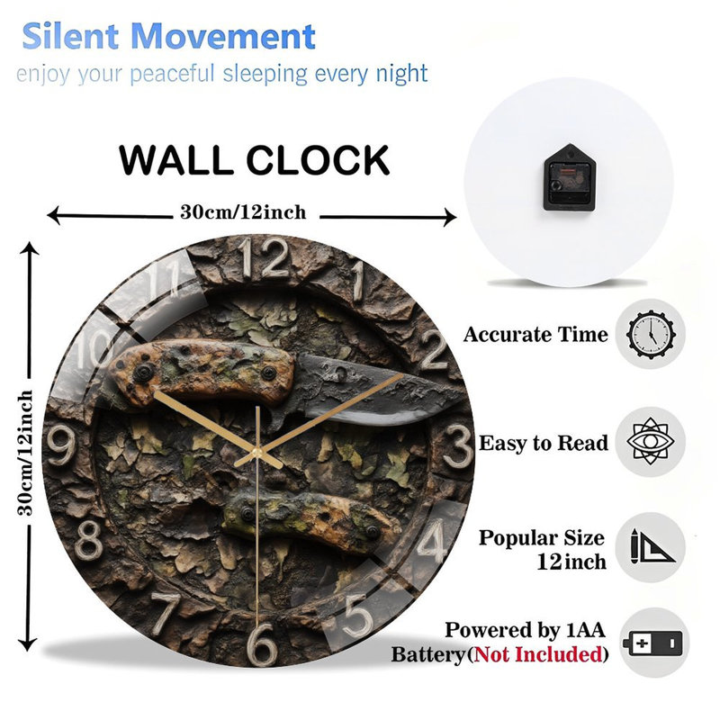 Horloge murale avec couteau et gaine - Horloge murale moderne en verre 12 po