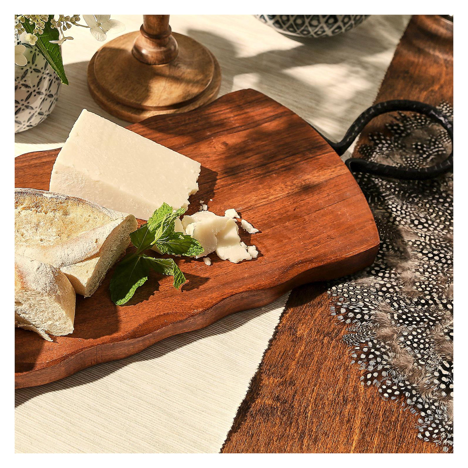 Rustic Edge Set Of 2 Serving Boards With Hammered Iron Handle