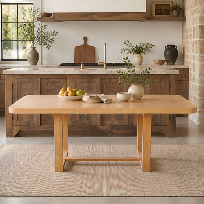 Extendable Dining Table, Rectangular Kitchen Table with Rounded Corners