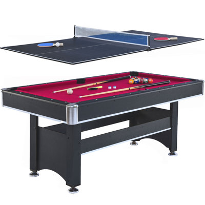 6-Ft Pool Table With Table Tennis Top - Black With Red Felt