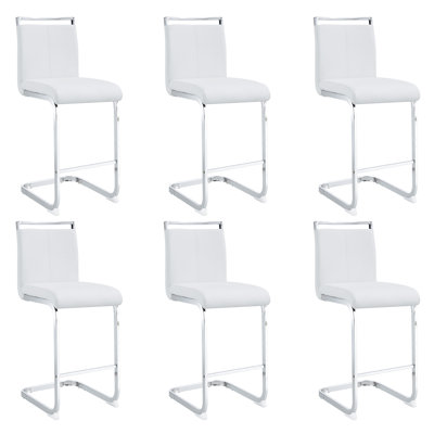 Chaise de bar rembourrée en cuir PU moderne avec pieds en métal chromé en forme de C, convient aux restaurants, cuisines, terrasses et chaises de bureau d'invités (ensemble de 6) (blanc + polyuréthane)