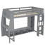 Lit mezzanine simple avec bureau et DEL, support à tablettes multiples, bureau de jeu de taille gris bois, DEL, grand espace de rangement,