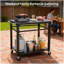 Chariot de barbecue extérieur à 2 niveaux avec roues verrouillables et crochets à outils, table de préparation de barbecue mobile, chariot de service roulant pour patio, cour arrière, support de four à pizza, noir