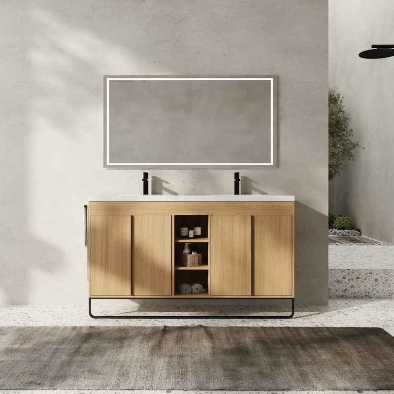 48" Double Bathroom Vanity With Resin Basin, 48" W