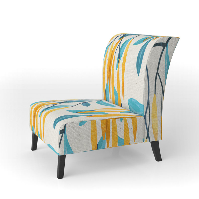 Brechta Vibrant Curve Design II - Velvet Upholstered Modern Slipper Chair, Yellow/Turquoise
