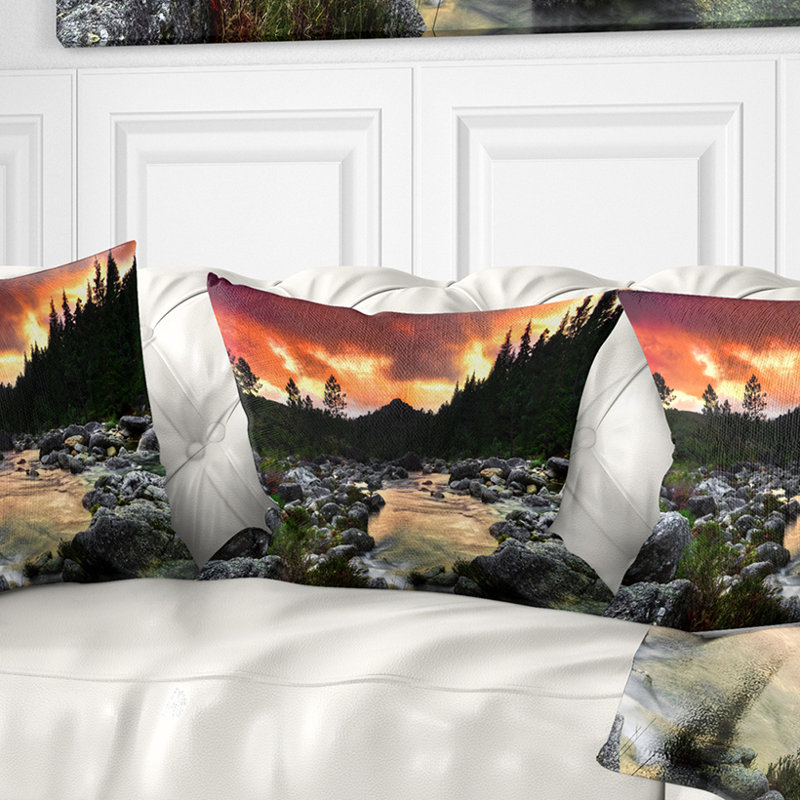 Coussin à imprimé paysage paysage de montagnes Rocheuses au coucher du soleil, 16 po x 1 po, Coussin décoratif