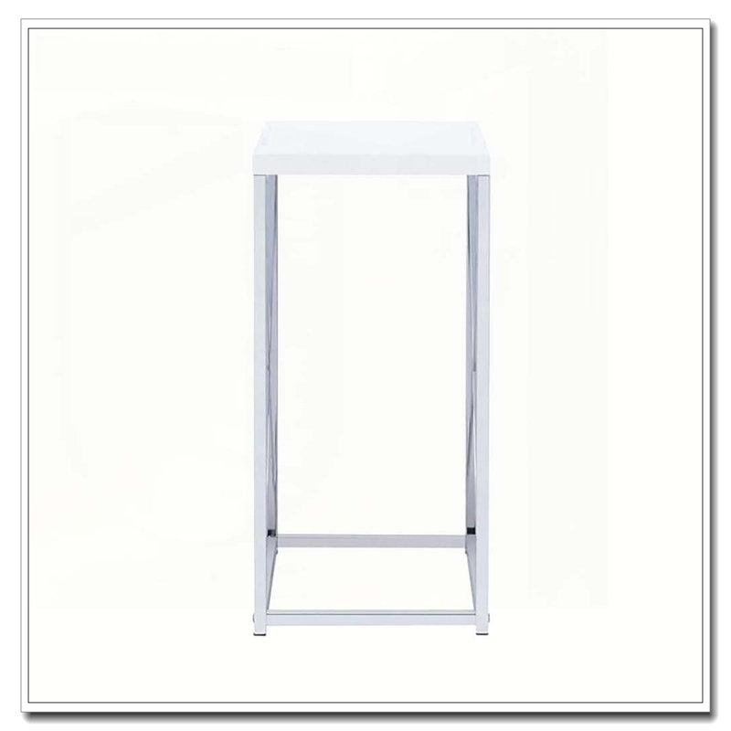 Table d'appoint blanc brillant et chrome