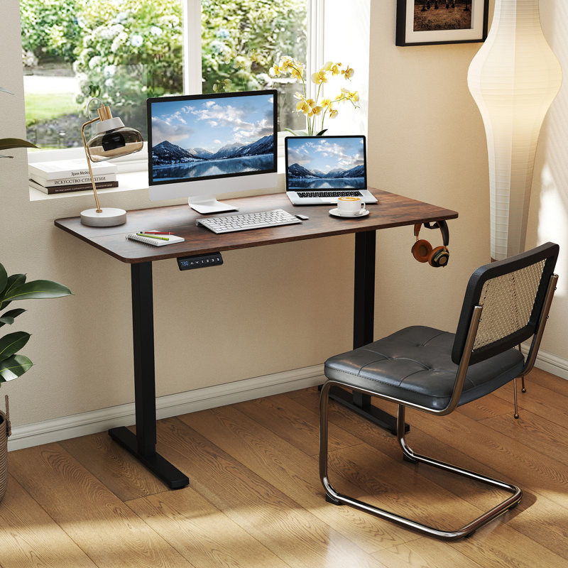 Adjustable Metal Base Standing Desk, Brown/Black