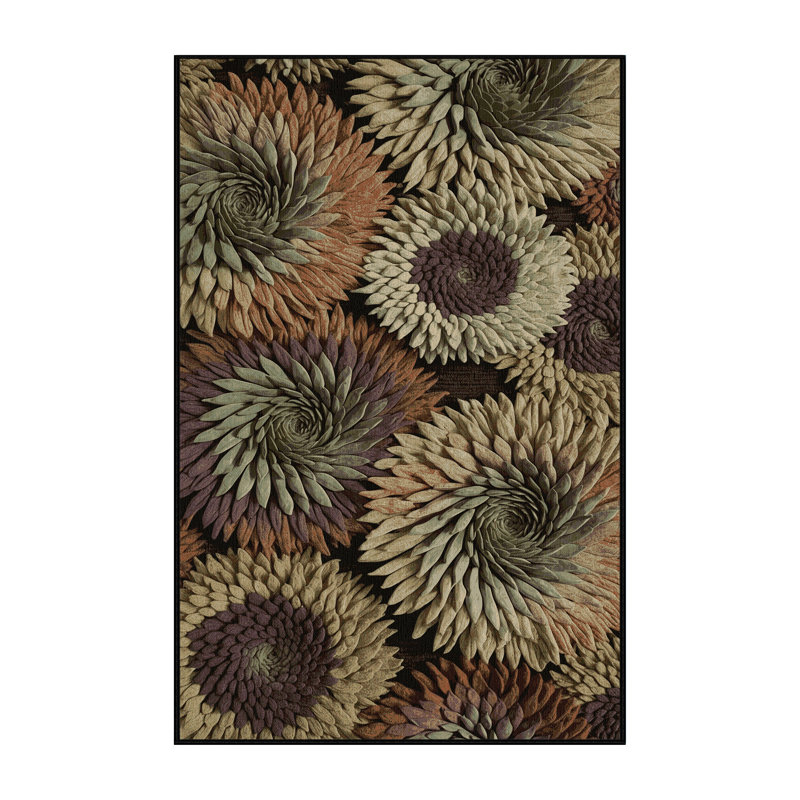 Tapis botanique brun lavable à la machine, Rectangle 4 pi x 6 pi