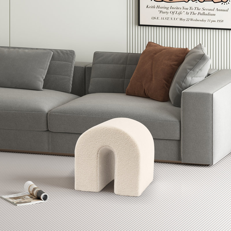 Modern Arch Shaped Plush Ottoman Foot Stool, White