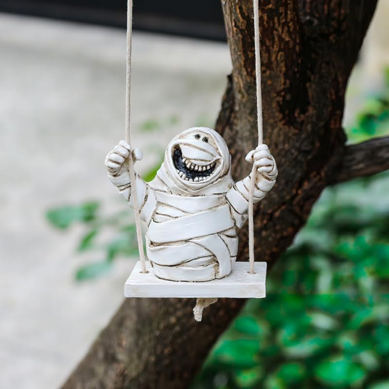 Adorable figurine de statue de balançoire, décoration de table d'Halloween pour la maison - Momie de balançoire