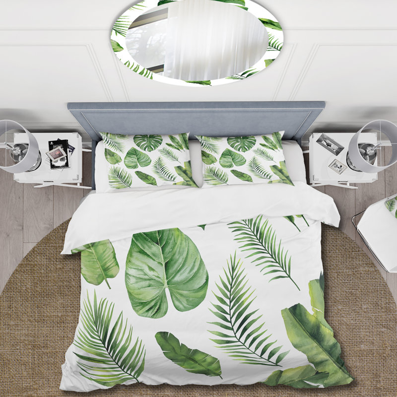 Tropical Leaf Of Monstera V - Ensemble de housse de couette Farmhouse - Microfibre de polyester