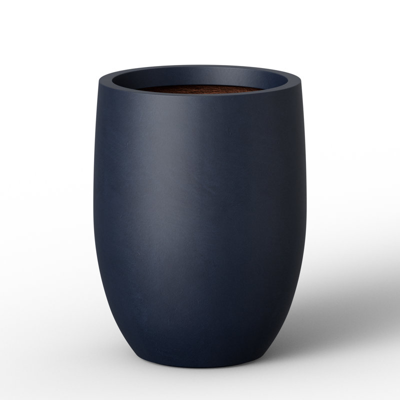 Grand pot de fleurs d'extérieur rond en béton bleu marine fait à la main 12,5 "x H 16,5" avec trou de drainage, Marine