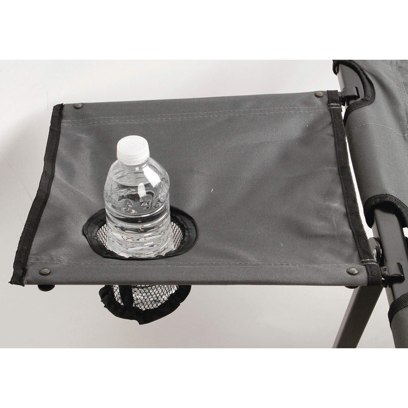 Gray Steel Camping Cot with Removable Side Table