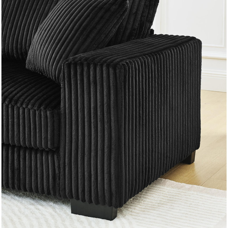 Canapé-lit modulaire rembourré en velours Corduroy, Velours côtelé noir