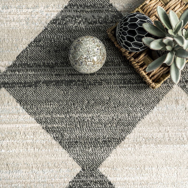 Delucia Geometric Gray/Beige Area Rug, Rectangle 4'3" x 6'3"