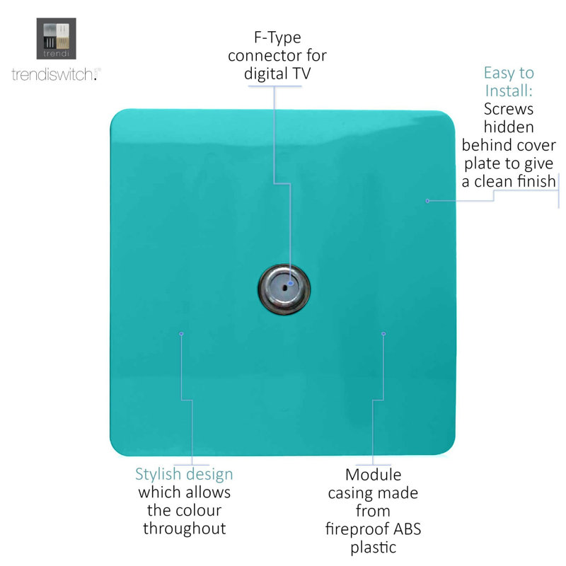 Trendi Switch 1 Gang Male F-Type Satellite Television Socket, Bright Teal