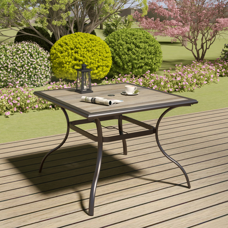 Jasavion Square 37'' L x 37'' W Laminated Top Outdoor Dining Table with Umbrella Hole, Brown