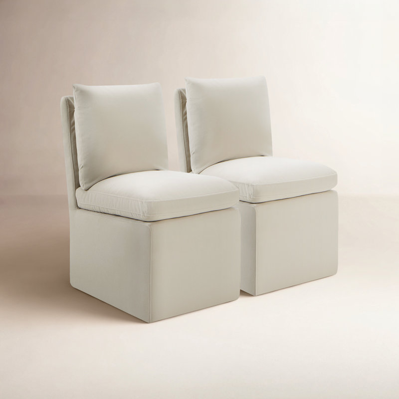 Malcolm Upholstered Side Chair with Casters, Effie Linen Performance Linen