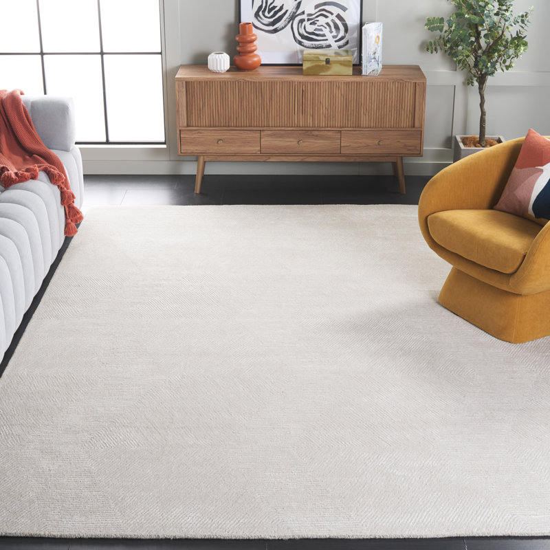Khalees Textural Hand Tufted Viscose/Wool Geometric Rug in Beige, Rectangle 8' x 10'
