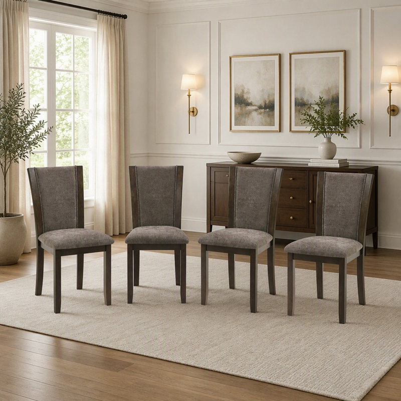 Ensemble de 4 chaises de salle à manger en bois rembourrées, Noyer foncé, Noyer foncé