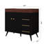 Meuble-lavabo simple autoportant noir de 91 cm (36 po) avec lavabo en céramique, dessus en pierre frittée brun chaud et 3 tiroirs