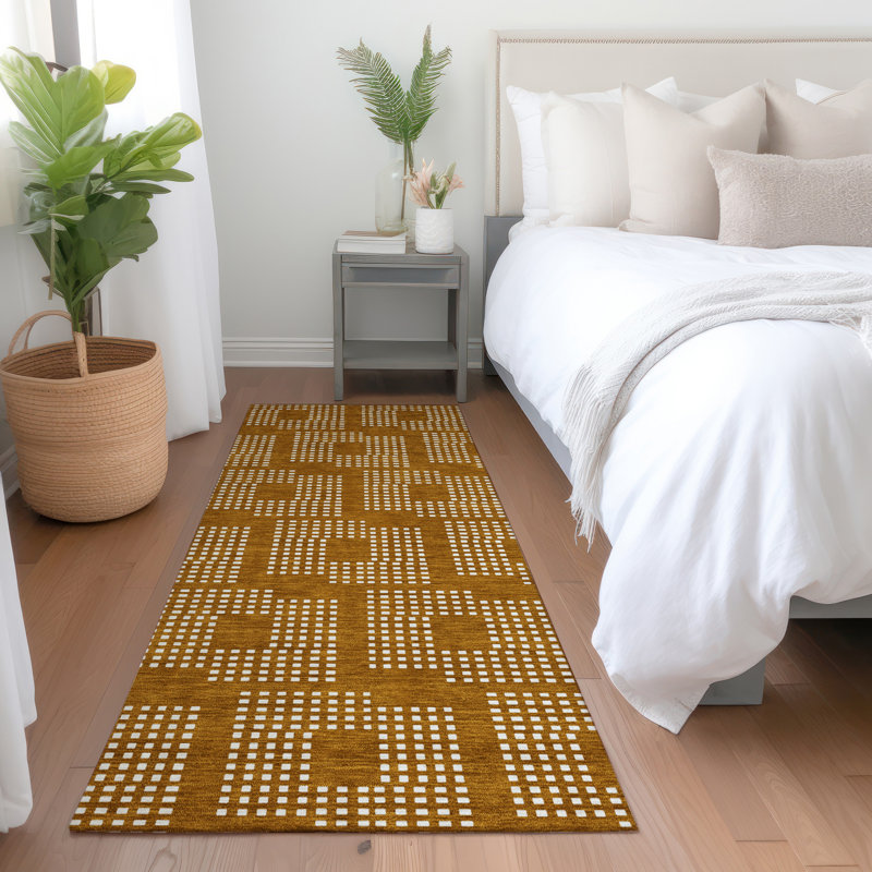 Premium Machine Washable Prisco Terracotta Rug, Runner 2'3" x 7'6"