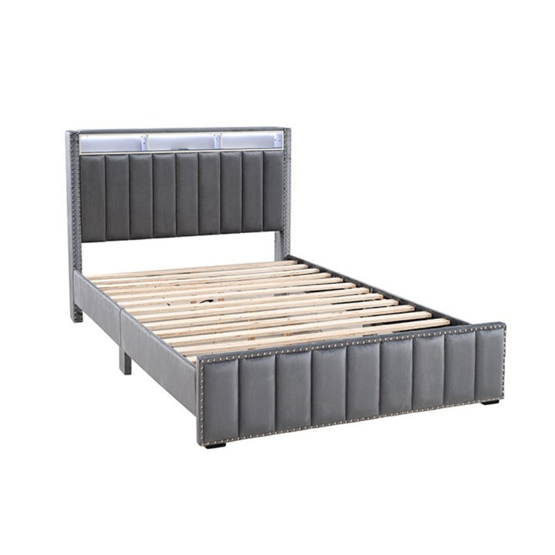 Lit rembourré Mcmillan Led, Lit double, Gris foncé