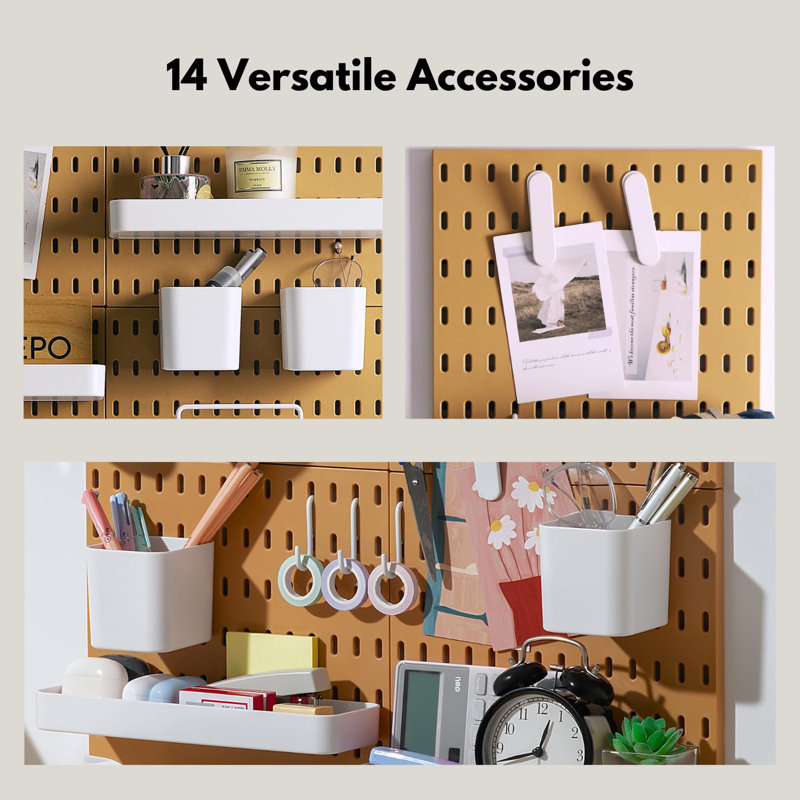 Organisateur mural de panneau perforé - Panneaux perforés en plastique, système de rangement modulaire pour bureau à domicile, salle d'artisanat, configuration de jeu (brun clair, 22 po x 22 po)
