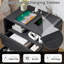 Table de bout en bois de 25 po de hauteur, table de chevet noire avec station de charge et 2 tiroirs, table d'appoint courbée-837760137-834723979