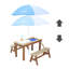 Dennis water Picnic Table with Play Kitchen Sink And Benches Brown/Parasol Blue/White Kitchen Set and Sand