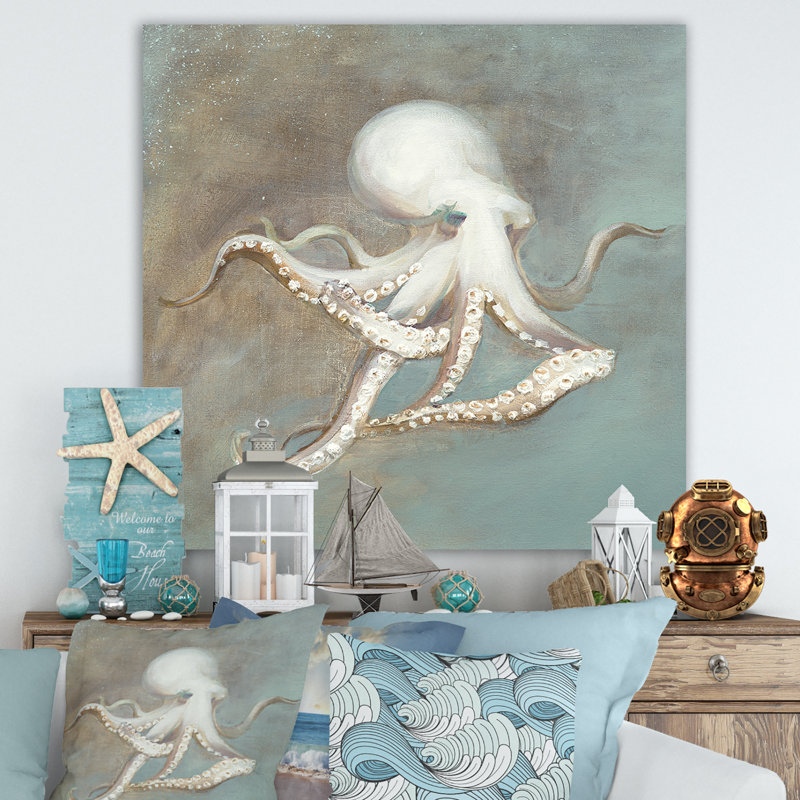 «Animal Octopus Treasures from Sea», peinture sur toile - Octopus Treasures, H 30 po x l 30 po x P 1 po
