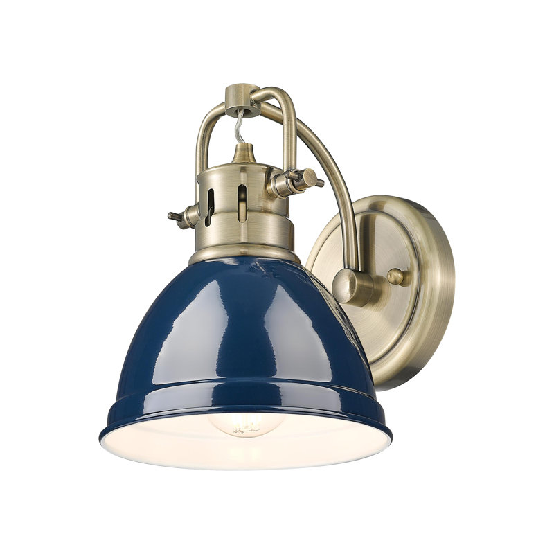 Meuble-lavabo 1 lumière Brianni, Bleu marine mat, Laiton vieilli