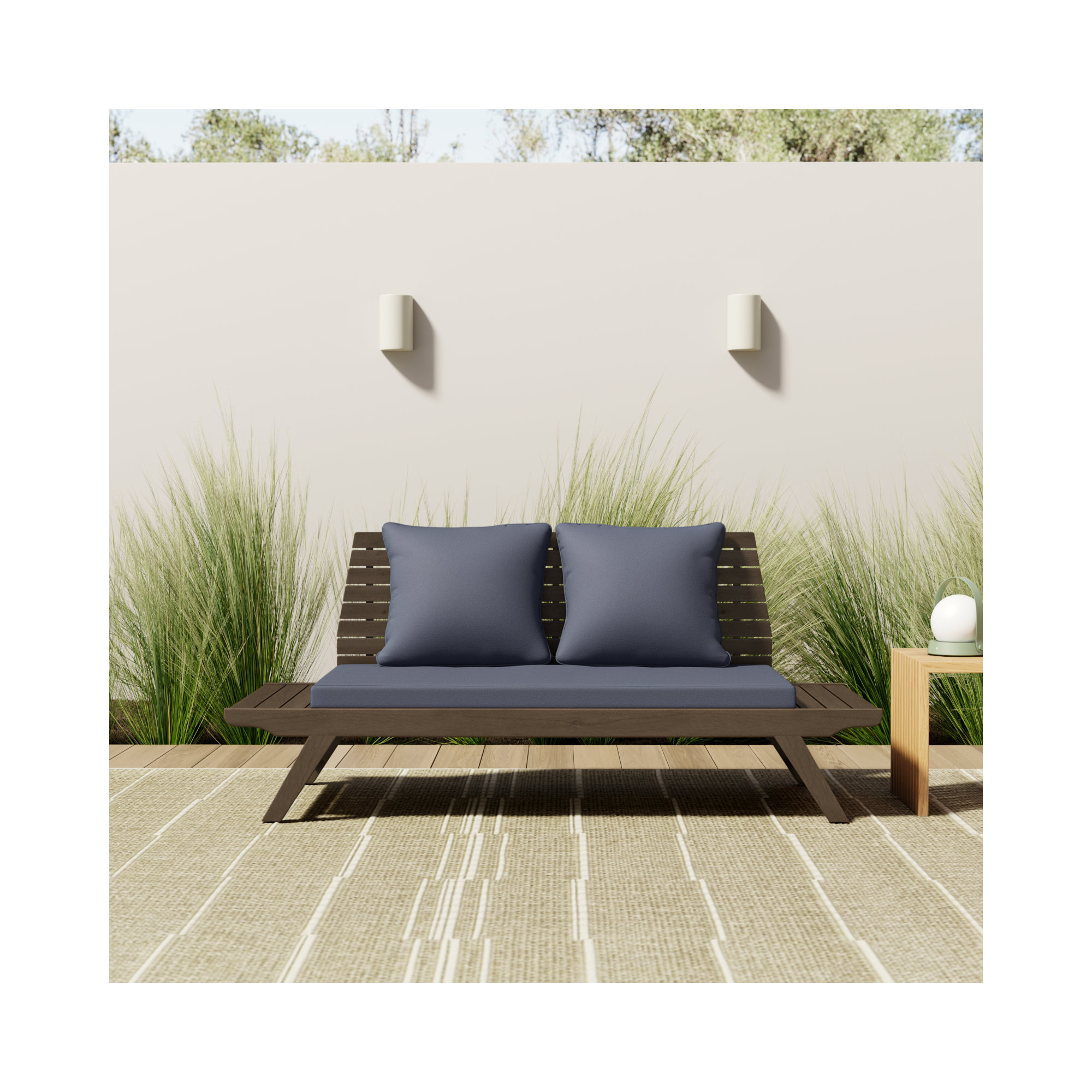 Lavinia 65'' Wide Straight Acacia Loveseat with Cushions, Gray Frame / Dark Gray Cushion