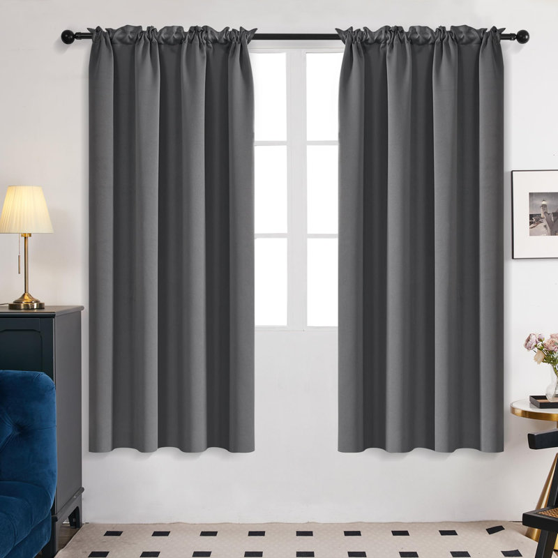 Room Darkening Rod Pocket Thermal Insulated Blackout Curtains (Set of 4), 42" W x 72" L, Gray
