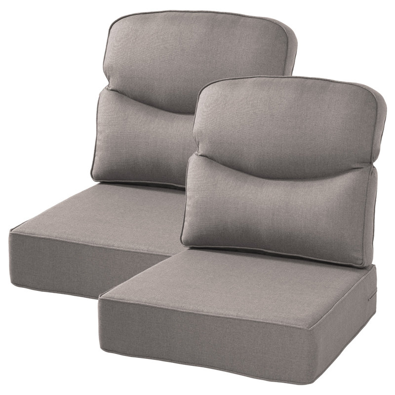 Coussins de siège Allo Luxury Smile 24 x 24 x 6, coussin de siège profond en oléfine résistant à l'eau, 2 ensembles, Gris